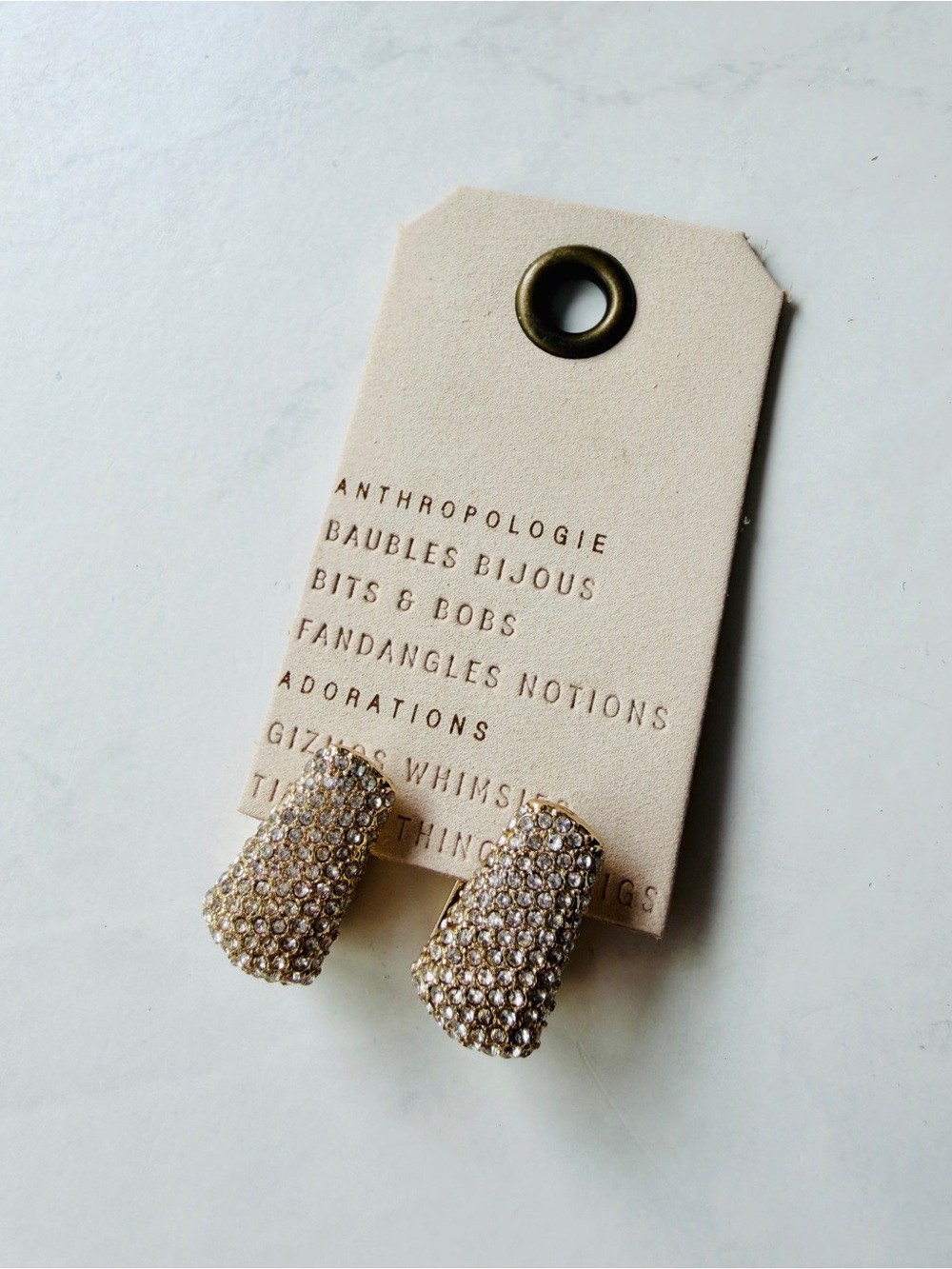 NWT Anthropologie Mini Glitz Huggie Hoop Earrings, Gold-Tone Crystal Pavé